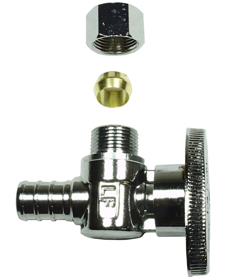 Miiflex Heavy Duty Chrome Plated Brass 1/4 Turn Angle Valve 1/2" PEX B In x 3/8" COMP Out (5 Pack) - Image 5
